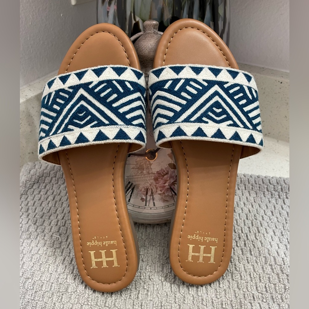 Haute Hippie Blue and White Geometric Sandals